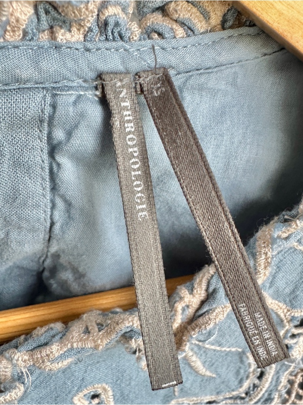 Anthropologie Lainie Light Blue Eyelet Embroidered Long Sleeve Blouse - Picture 6 of 6